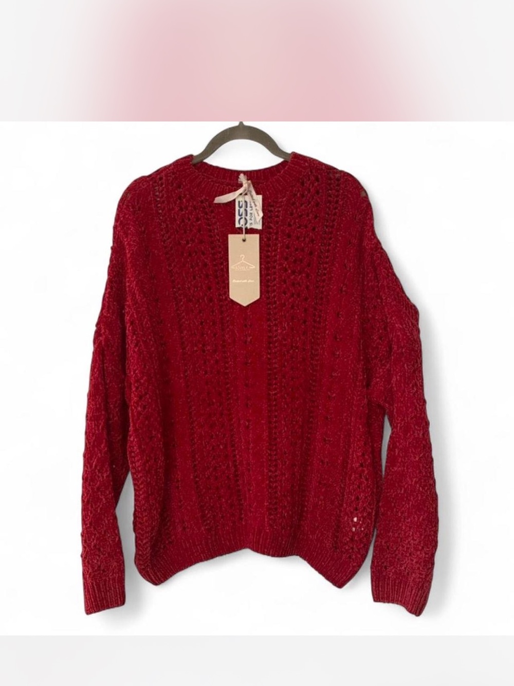 New with Tags Ashley By 26 International Red Cable Knit Crewneck Sweater size M